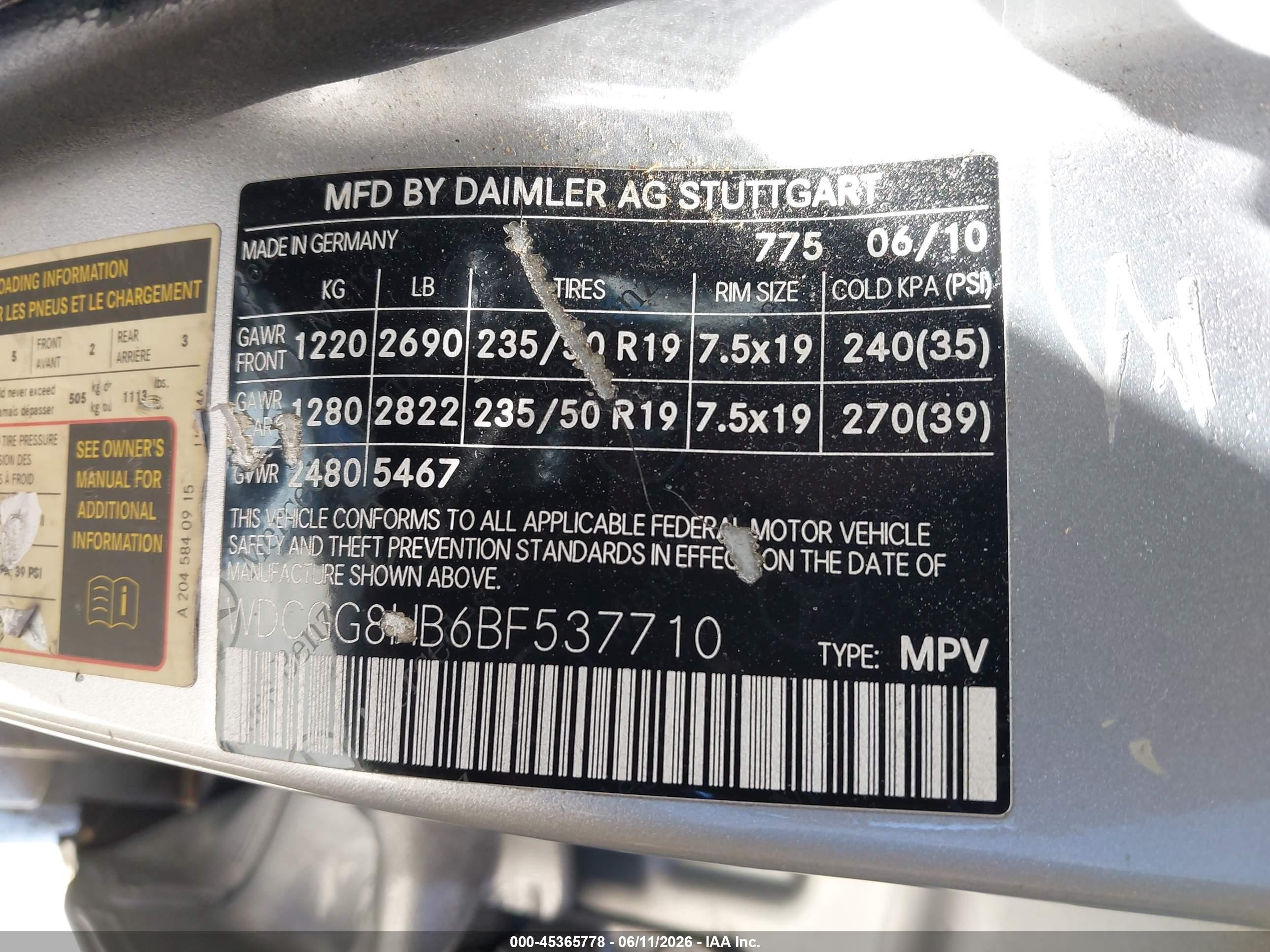 2011 Mercedes-Benz Glk 350 4Matic VIN: WDCGG8HB6BF537710 Lot: 45365778