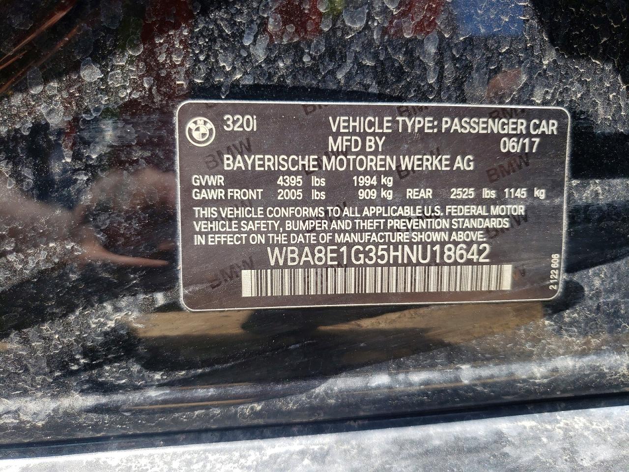 2017 BMW 320 I VIN: WBA8E1G35HNU18642 Lot: 53167226