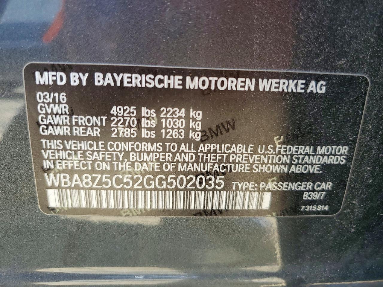 2016 BMW 328 VIN: WBA8Z5C52GG502035 Lot: 54273566